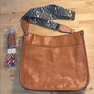Vegan Faux Leather Crossbody Purse Interchangeable Straps Leopard Print Colorful